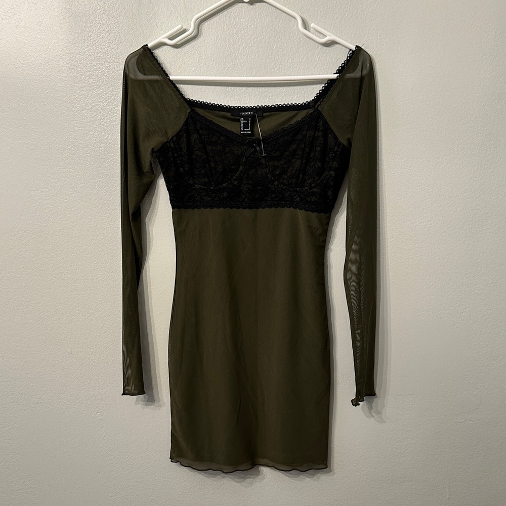 Forever 21 Black and Olive Long Sleeve Dress